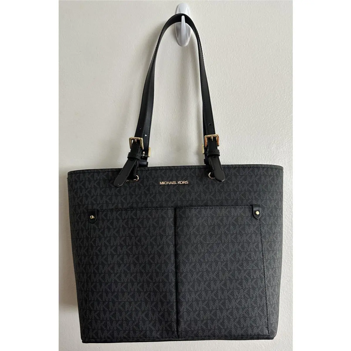 Michael Kors Jet Set Medium Logo Women`s Tote Handbag Purse Black
