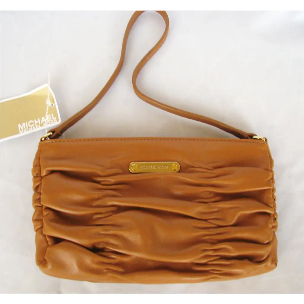 Michael Kors Luggage Tan Brown Cognac Leather Webster Wristlet Hand Bag Wallet