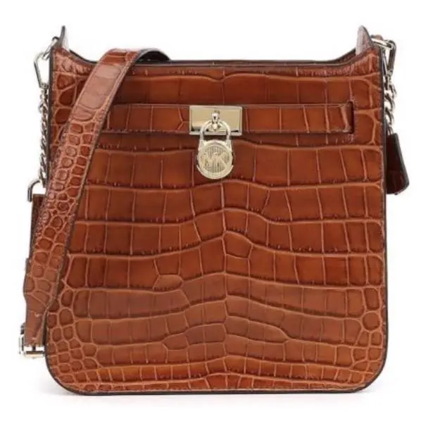 Michael Kors Studio Medium Embossed Messenger Bag Gold Tone Hardware Walnut