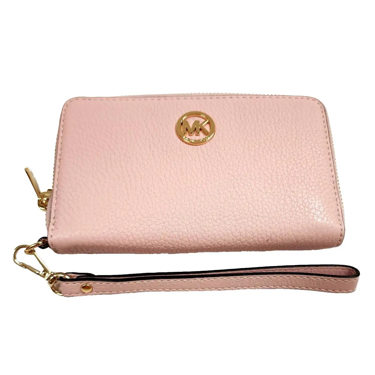 Michael Kors Fulton Pebbled Pink Blossom Leather Coin Phone Case Wristlet Wallet