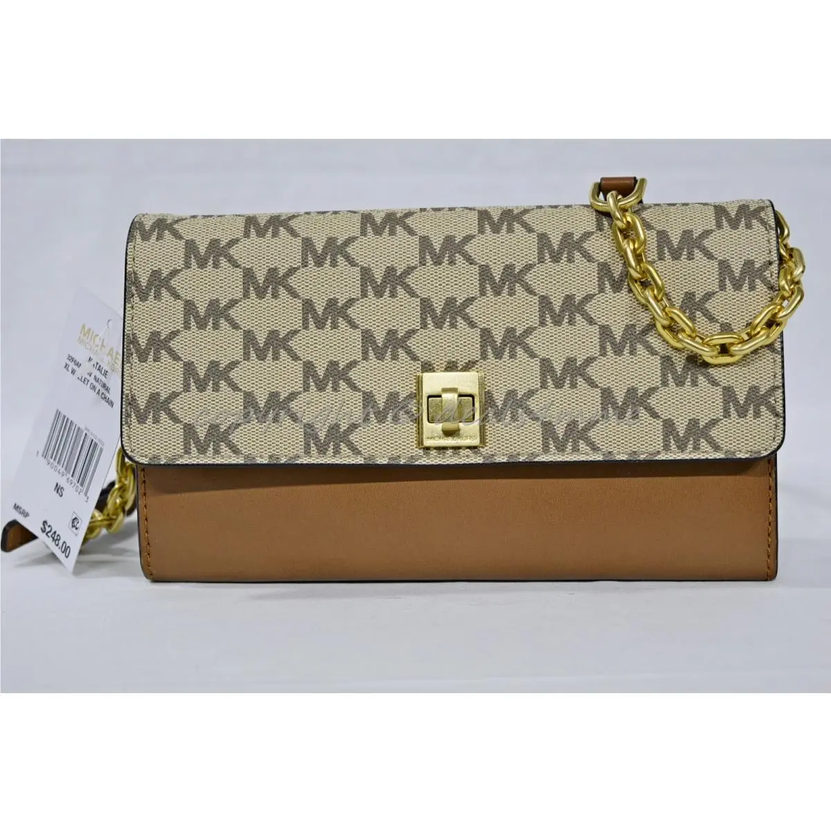 Michael Kors Natalie XL Wallet on Chain in Natural Brown