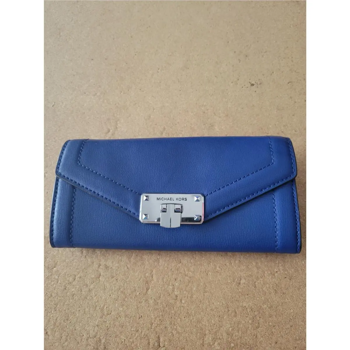 Michael Kors Kinsley Leather Carryall Wallet Sapphire Color Silver Hardware