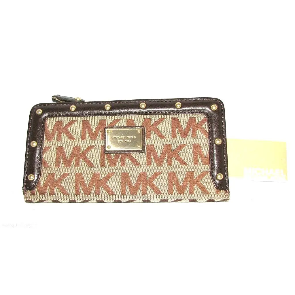 Michael Kors Big Valley Teak Brown Logo Jaquard Clutch Wallet
