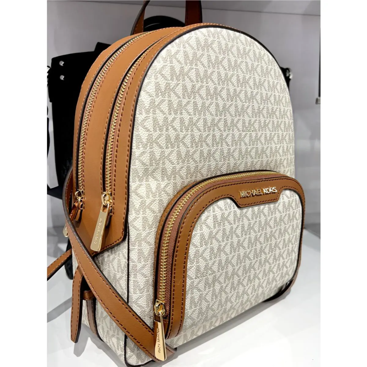 Michael Kors Jaycee Medium Zip Pocket Backpack Bag Logo Vanilla Luggage