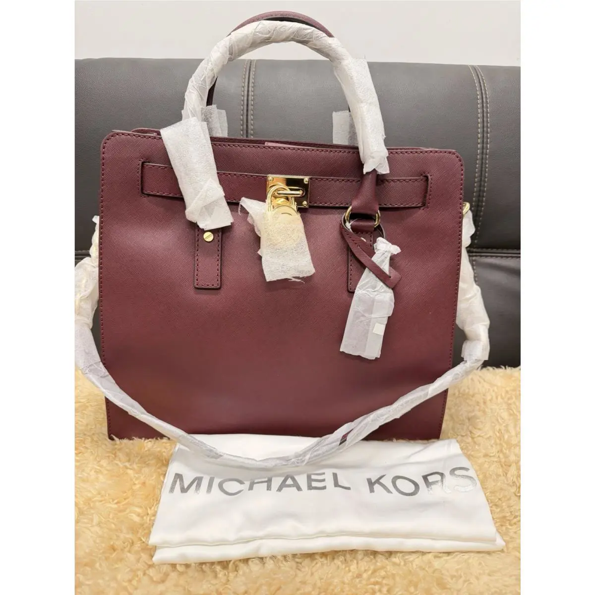 Michael Kors Claret Saffiano Leather Hamilton NS Tote Dark Burgundy