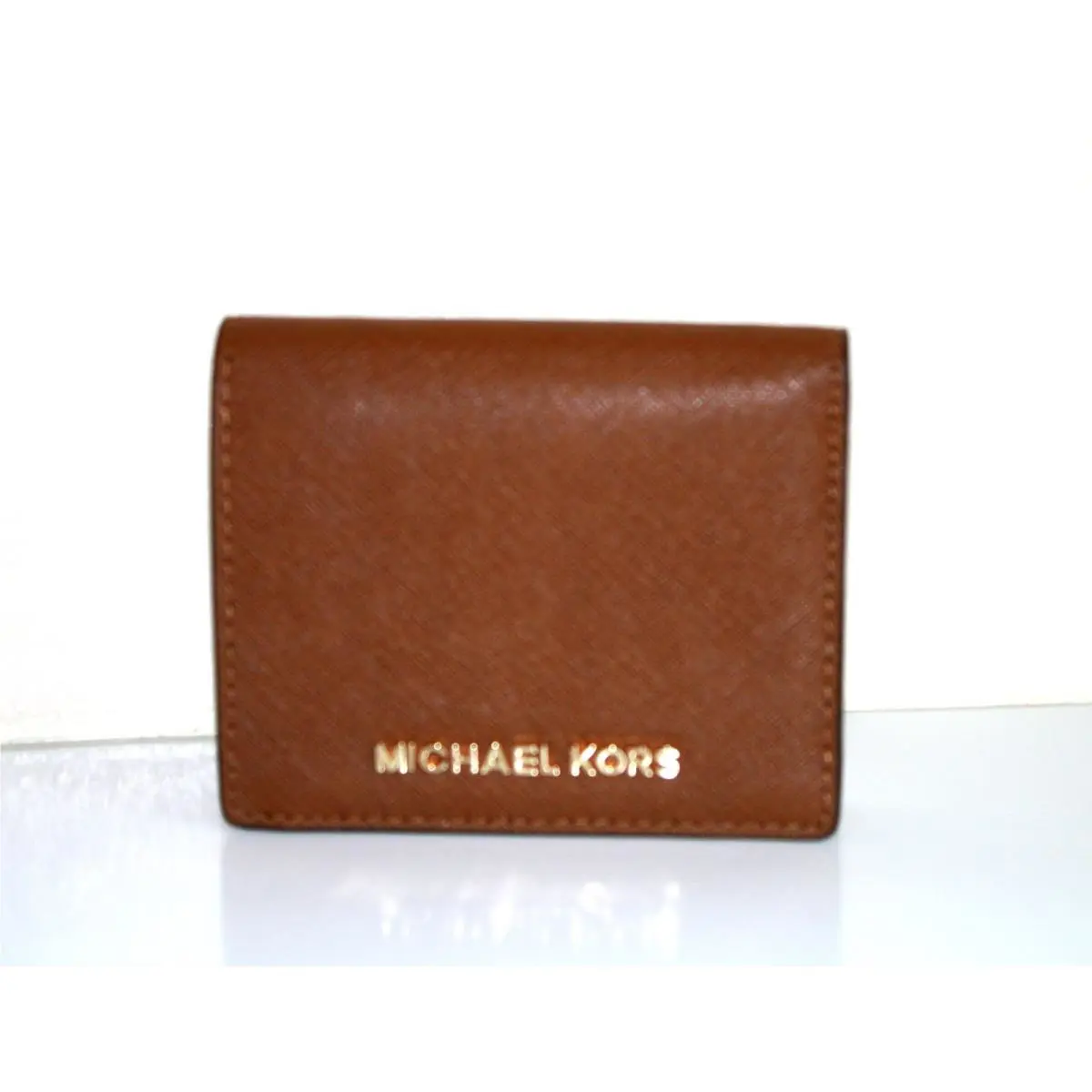 M Kors Brown Leather Flap Card Holder Jet Set Organizer Wallet