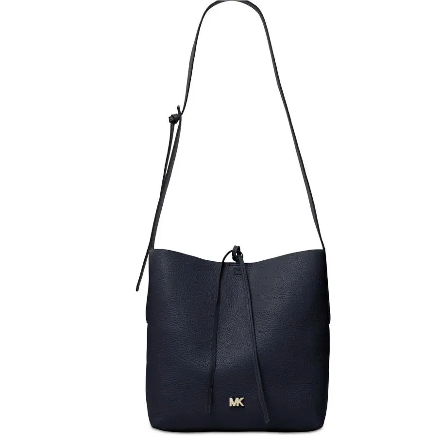 Michael Kors Junie Messenger Admiral Gold Leather Tie Snap Accent Bag Tote