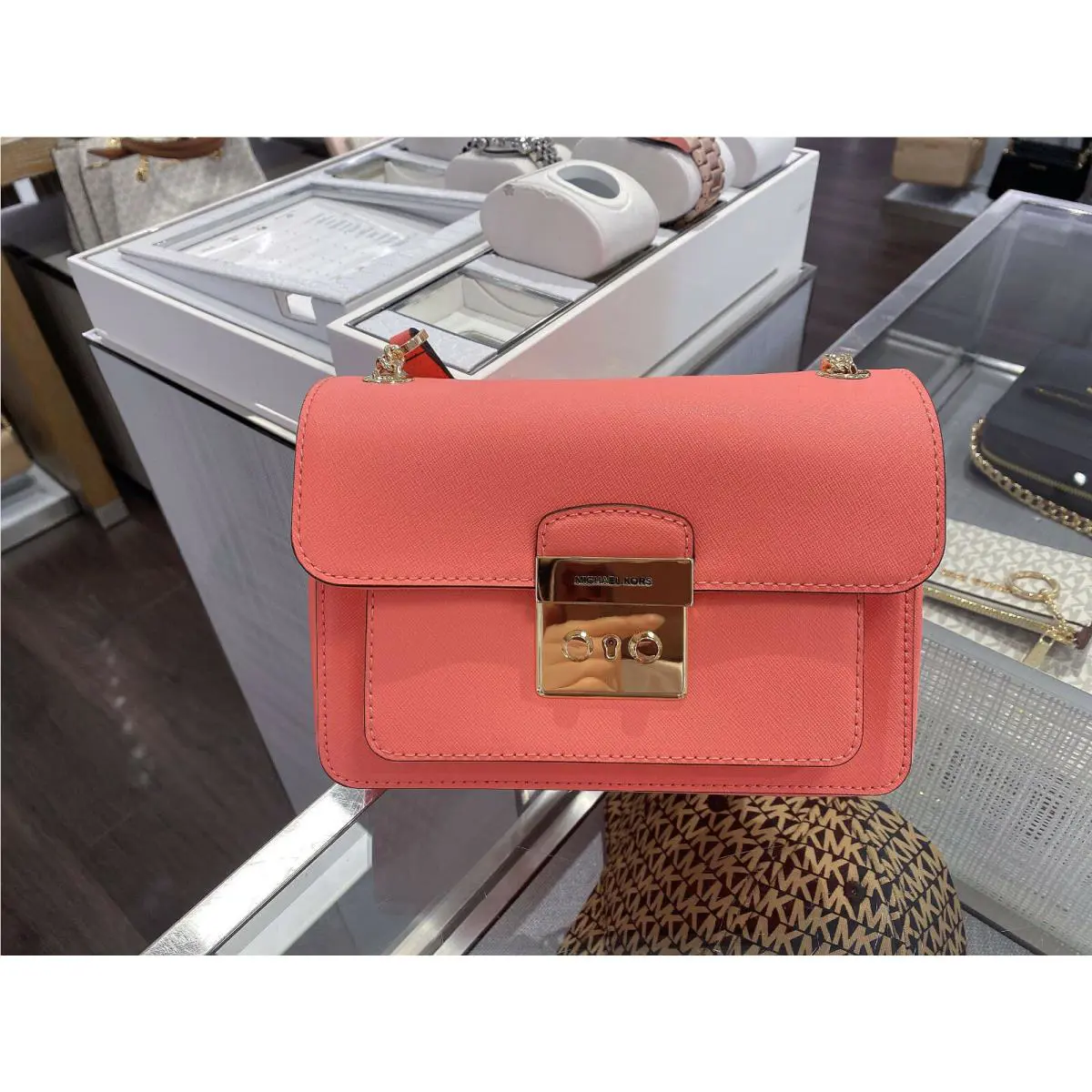 Michael Kors Women`s Brandi Flap Crossbody Shoulder Bag Small Grapefruit