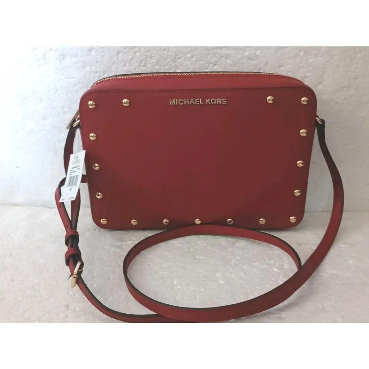 Michael Kors Sandrine Stud LG EW Crossbody Bag Scarlet Red Saffiano Leather