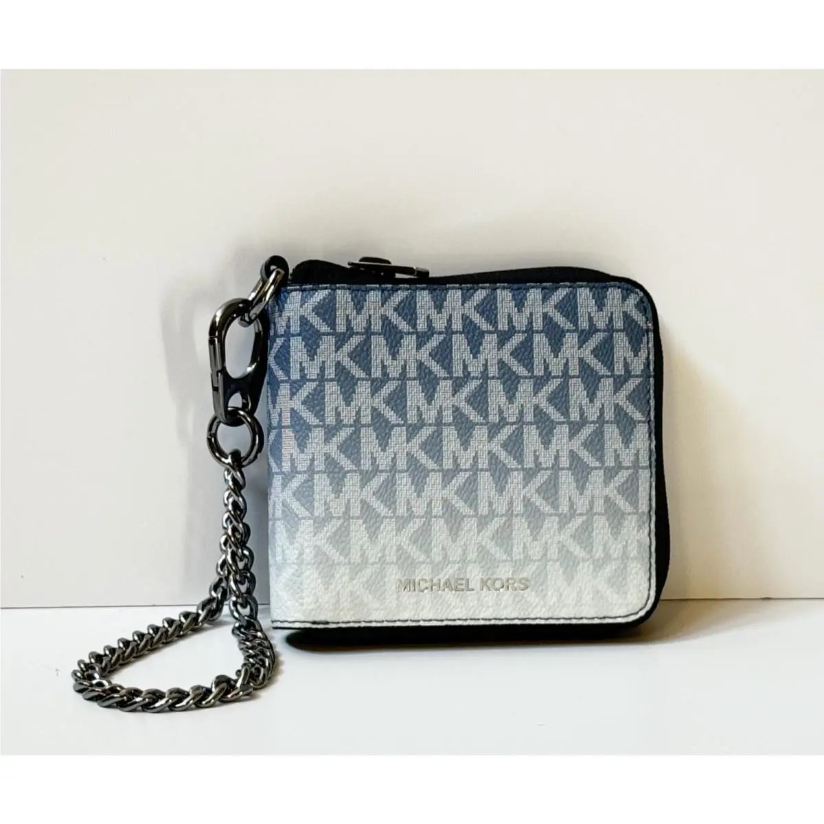Michael Kors Cooper Ombre Zip Around Wallet with Chain MK Blue Denim