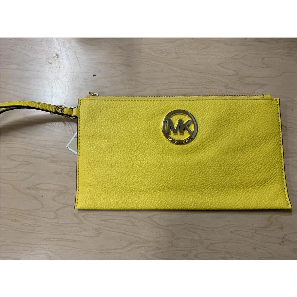 Michael Kors Fulton Citrus Yellow Leather Large Zip Clutch Wristlet