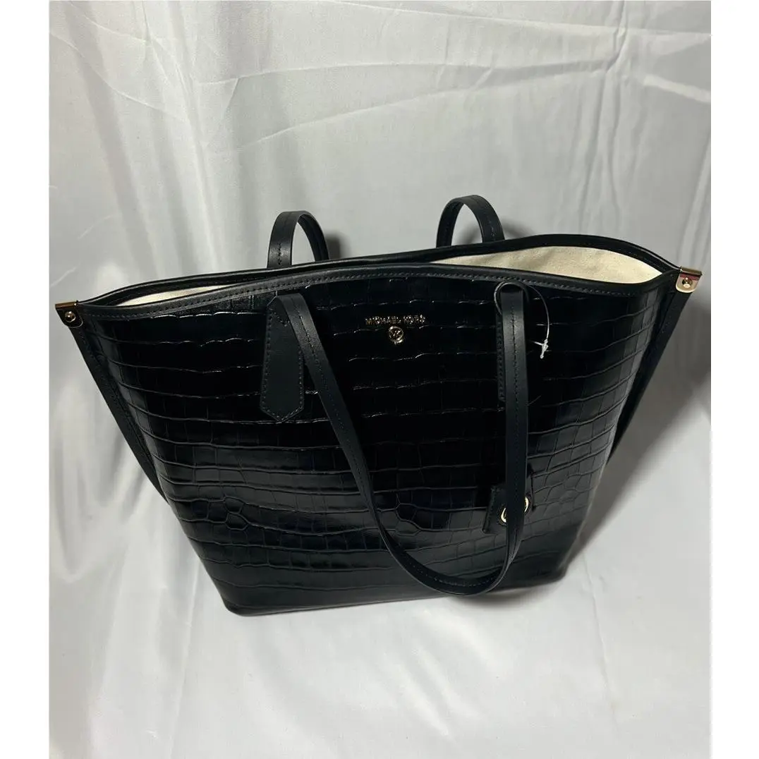 Michael Kors Jane Black Embossed Leather Large Tote Handbag