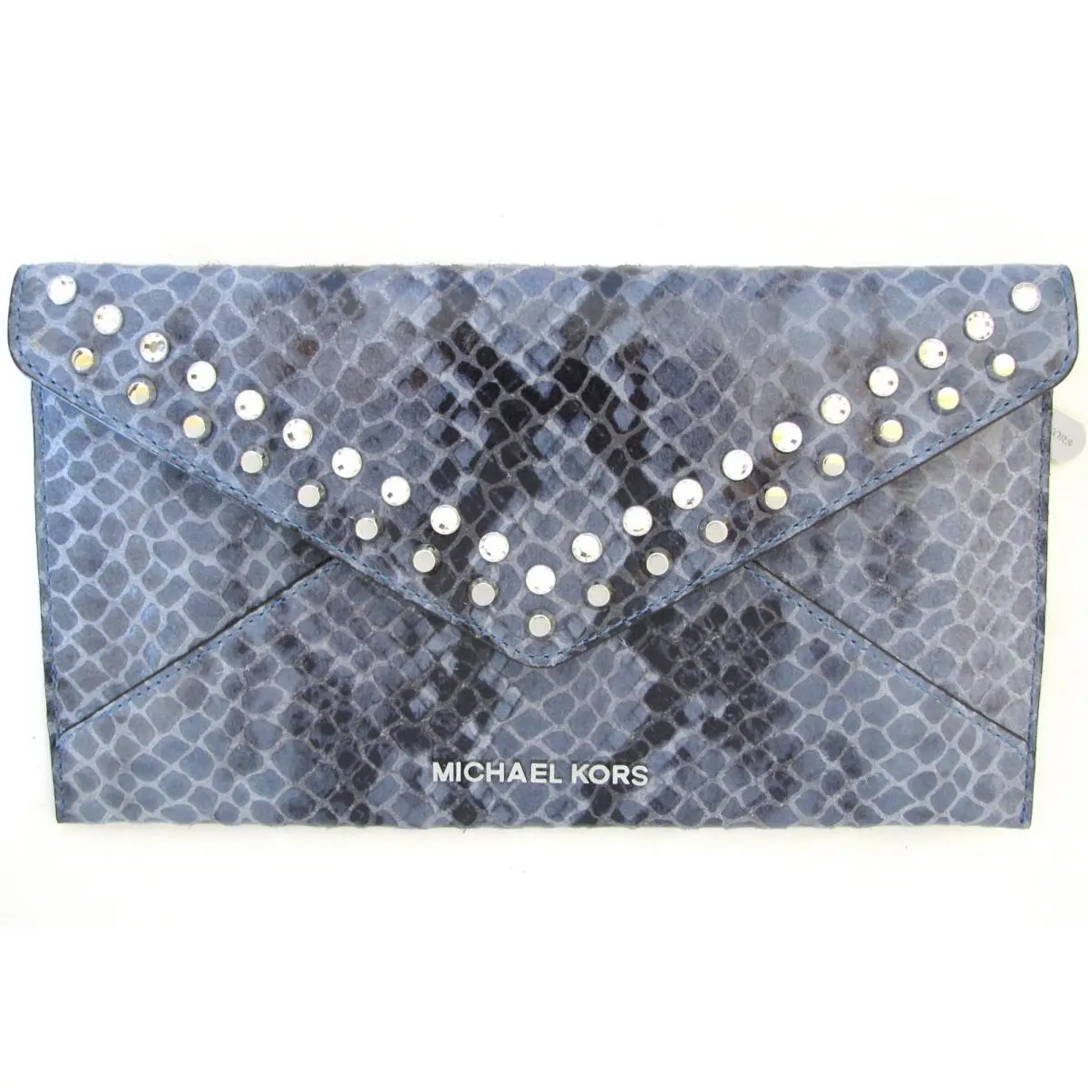 Michael Kors Jet Set Travel Denim Blue Leather Large Jewel Envelope Clutch Bag