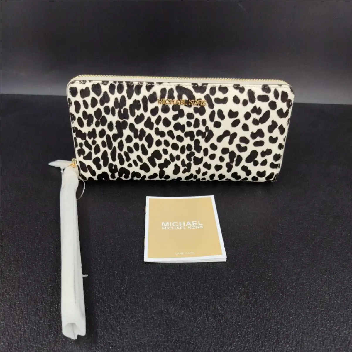 Michael Kors Jet Set Large Travel Continental Wristlet Wallet Cream Calf Hair