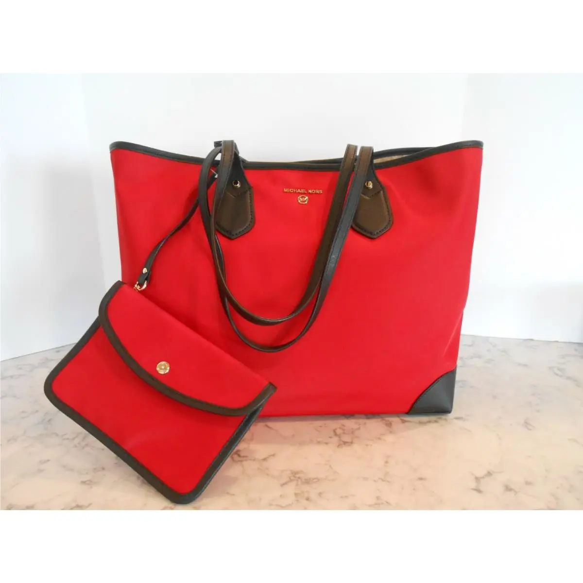 Michael Kors Eva Large Nylon Tote with Pouch Red/black
