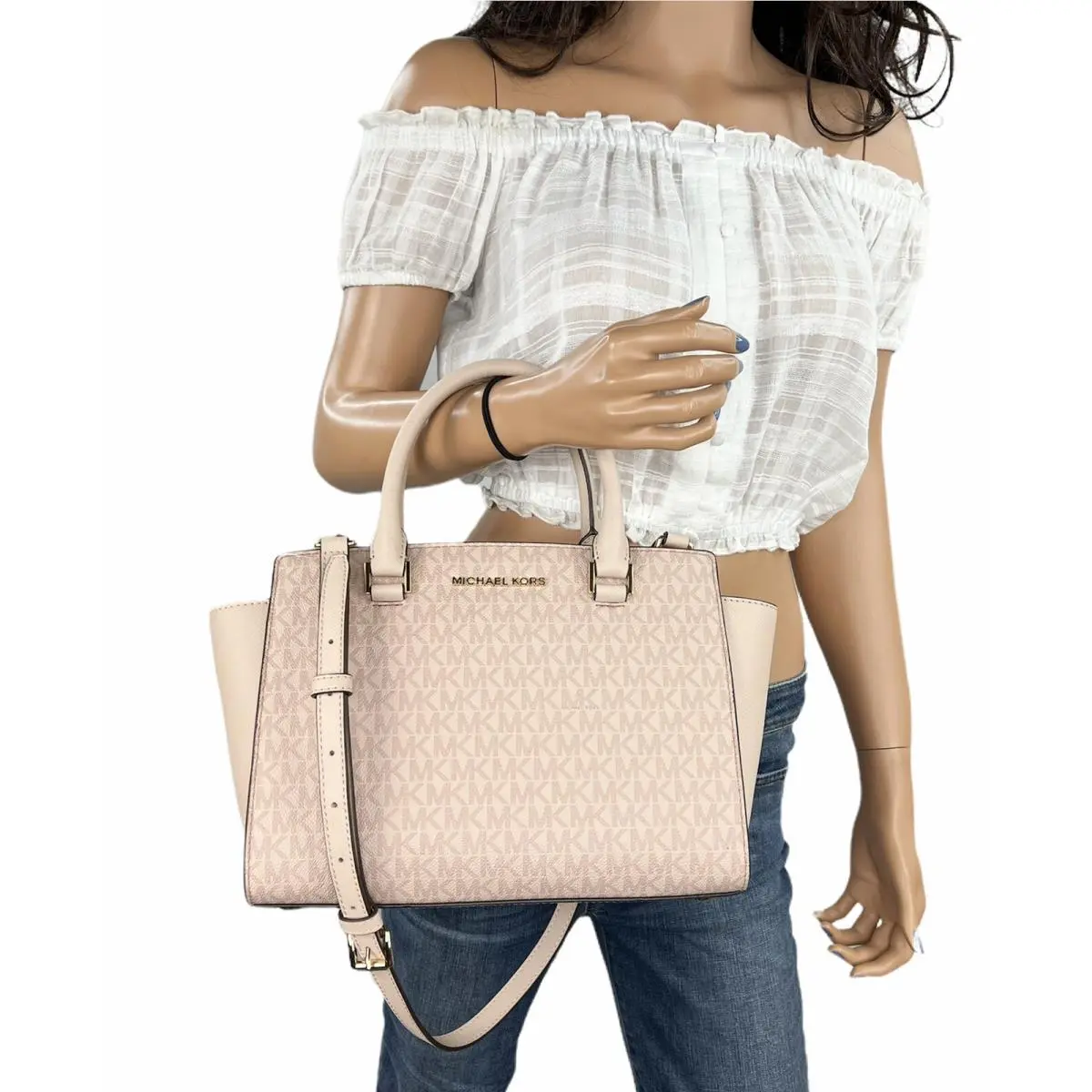 Michael Kors Selma Medium Satchel Shoulder Pvc Leather Bag MK Ballet Pink