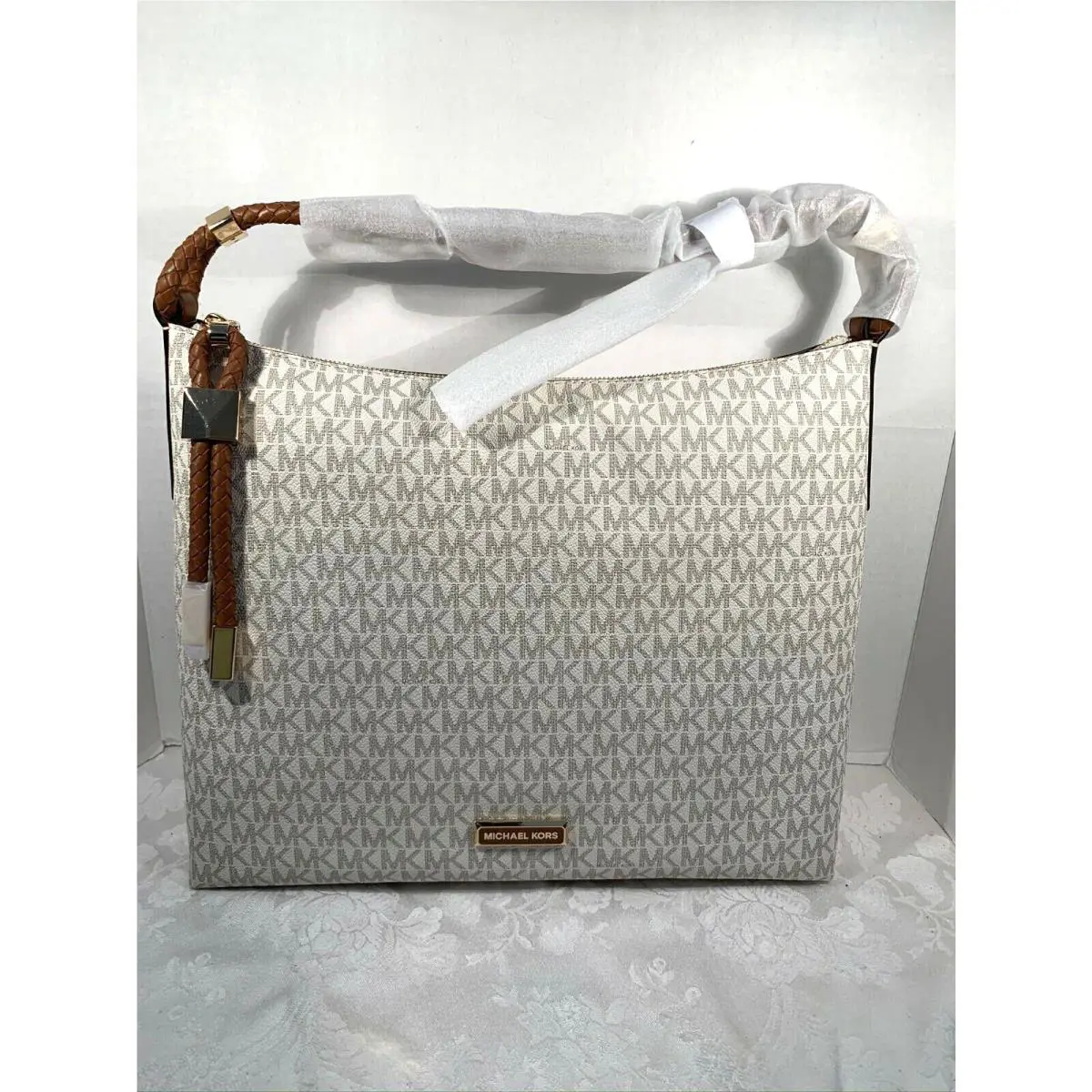 Kors Reese Duffle Vanilla Coated Canvas Shoulder