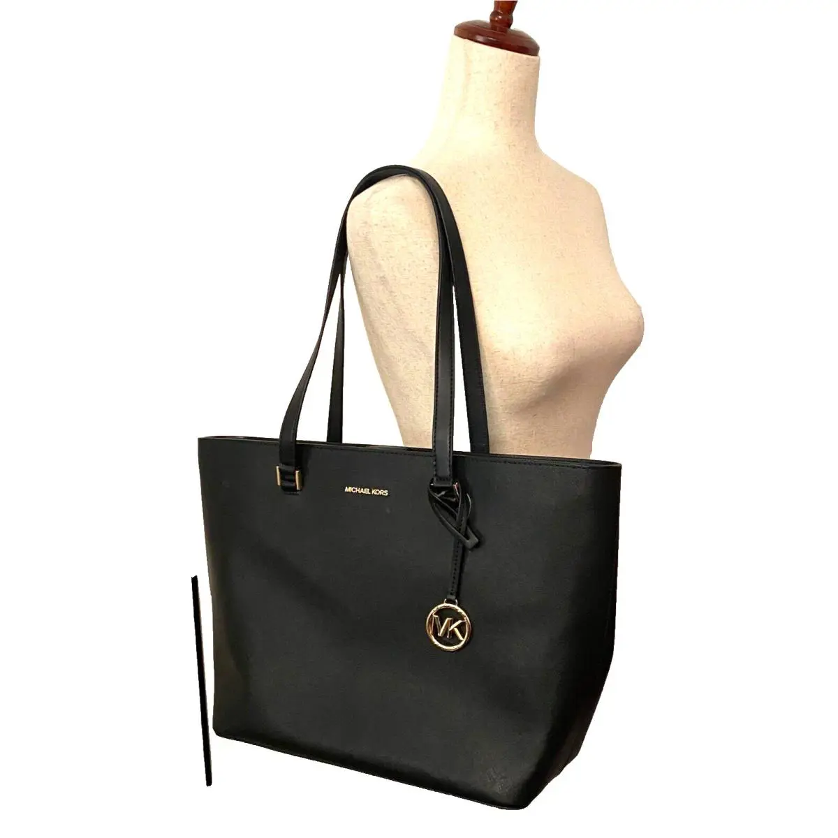 Michael Kors Savannah Large Black Leather Tote Hand Bag Purse Laptop