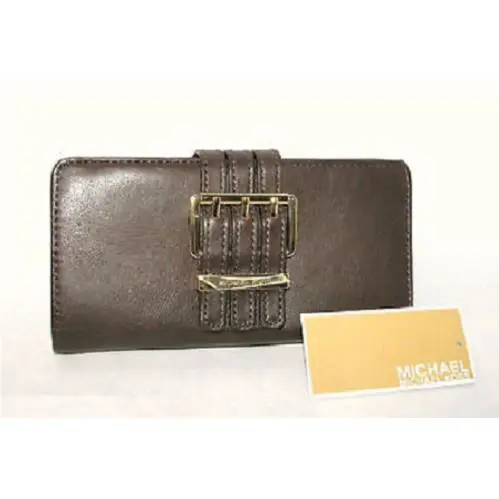 Michael Kors Gansevoort Teak Brown Top Zip Leather Wallet Clutch-msrp