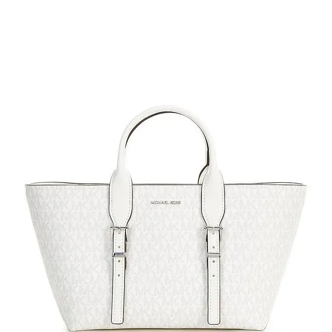 Michael Kors Moore MK Logo Buckle Detail Small Satchel Bag Optic White/allum