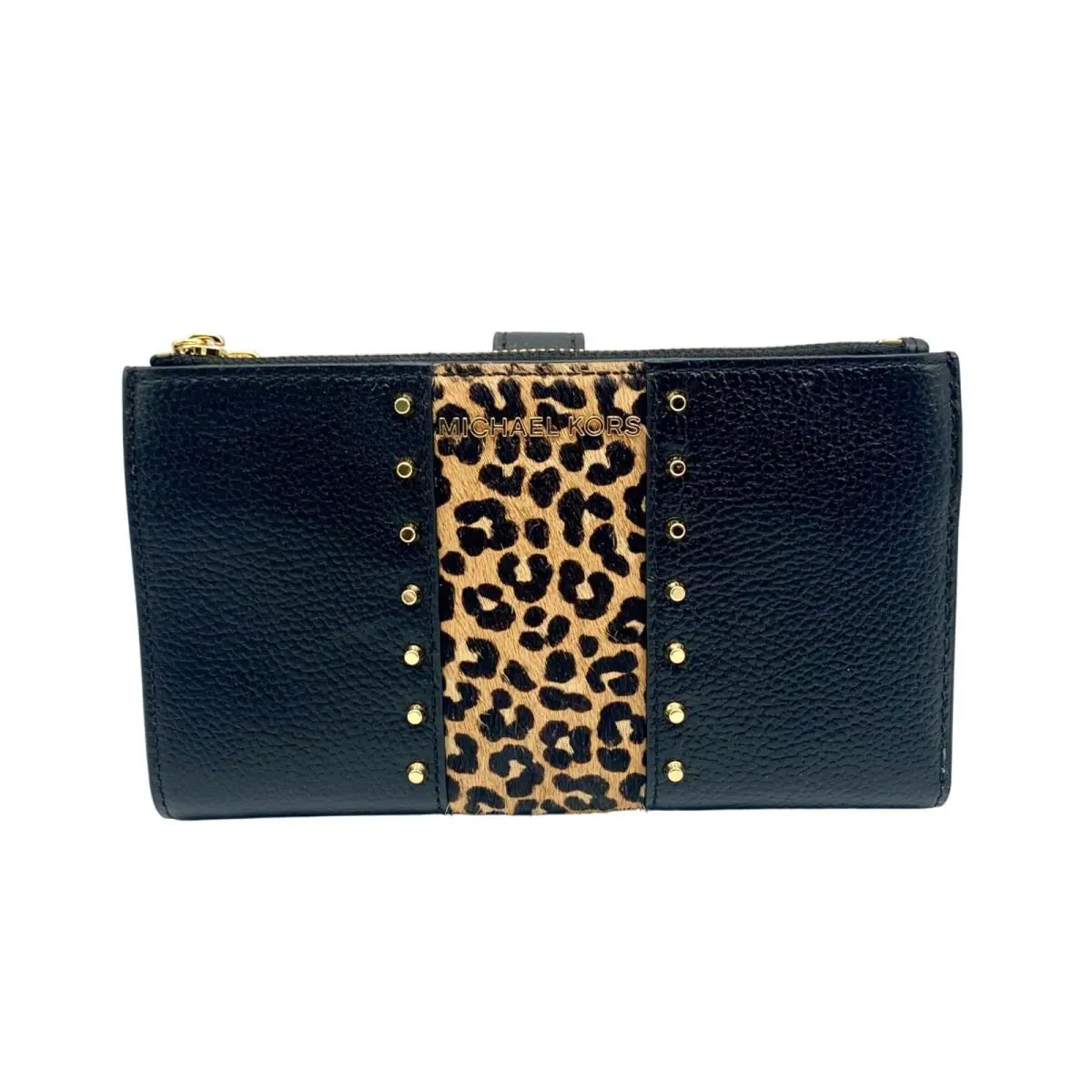 Michael Kors Black Leather Jet Set Double Zip Wristlet