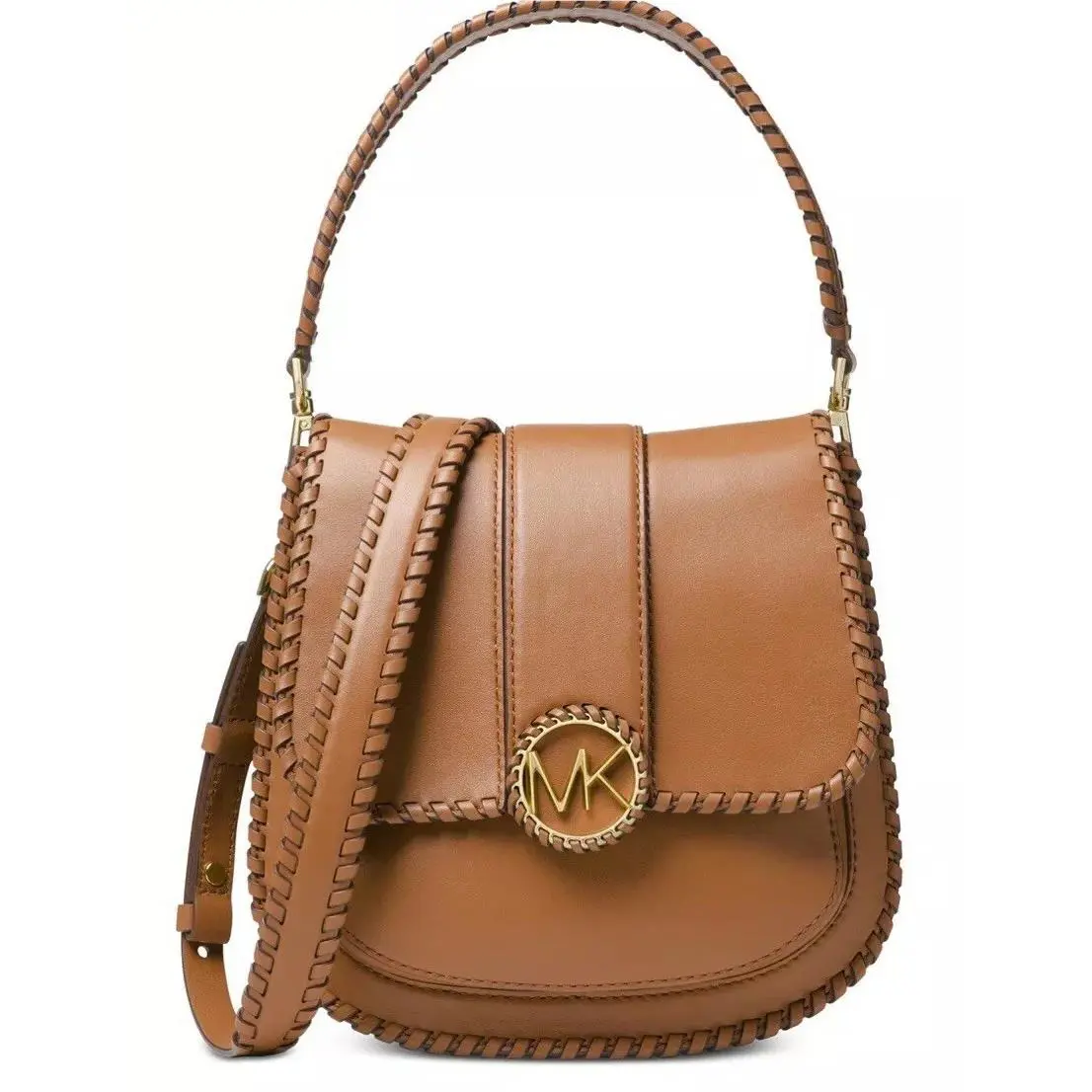 Michael Kors Lillie Whip Stitched Smooth Leather Shoulder Bag Acorn Gold