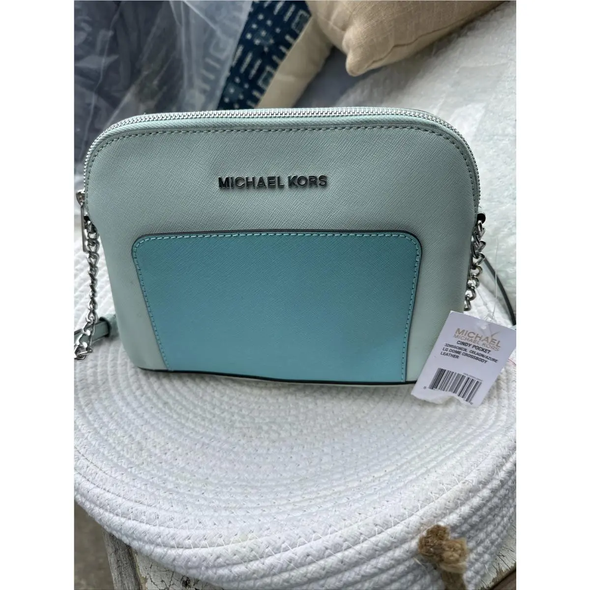 Michael Kors Cindy Colorblock LG Leather Crossbody 32H5SC6C3L Celedon/azure