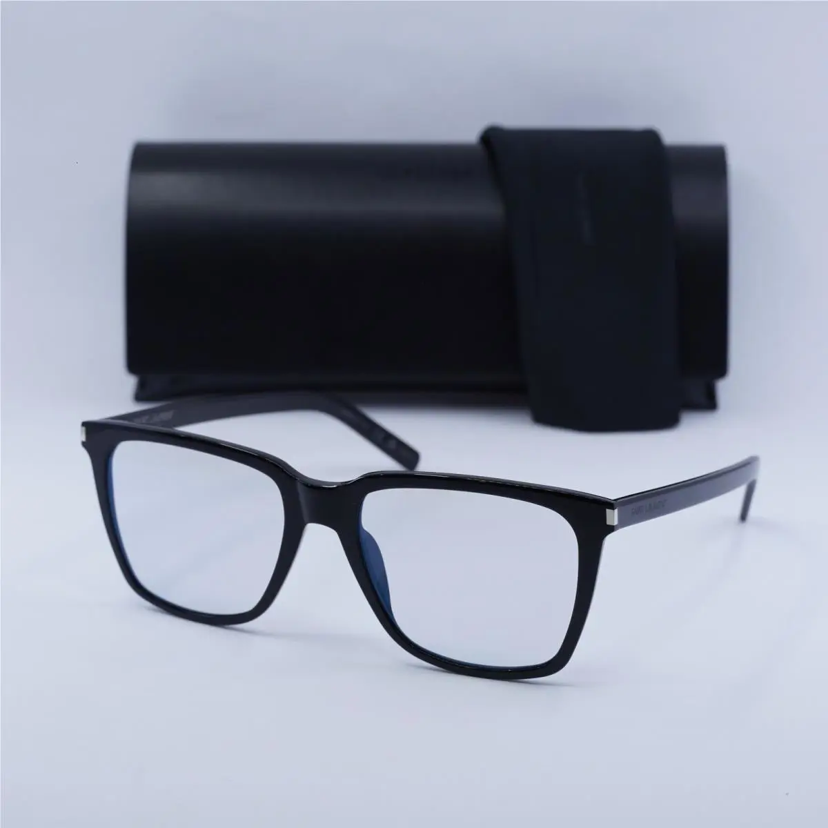 Saint Laurent SL717 Slim Sun 001 Black/clear Blue Light Block 54-18-145 by Yves Saint Laurent