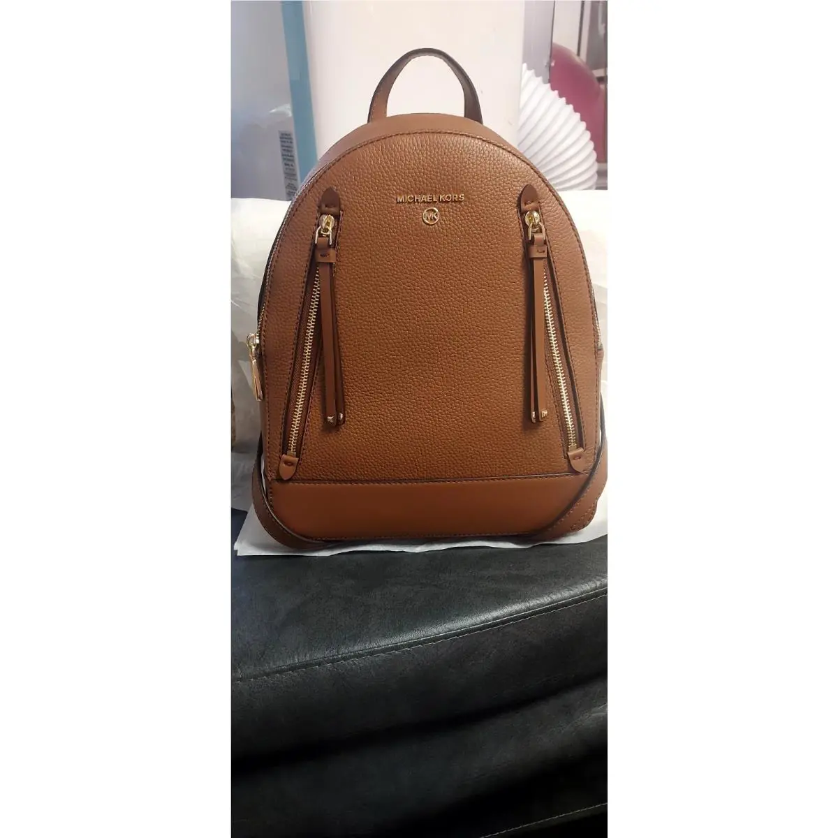 Michael Kors Brooklyn Medium Pebbled Luggage Leather Backpack