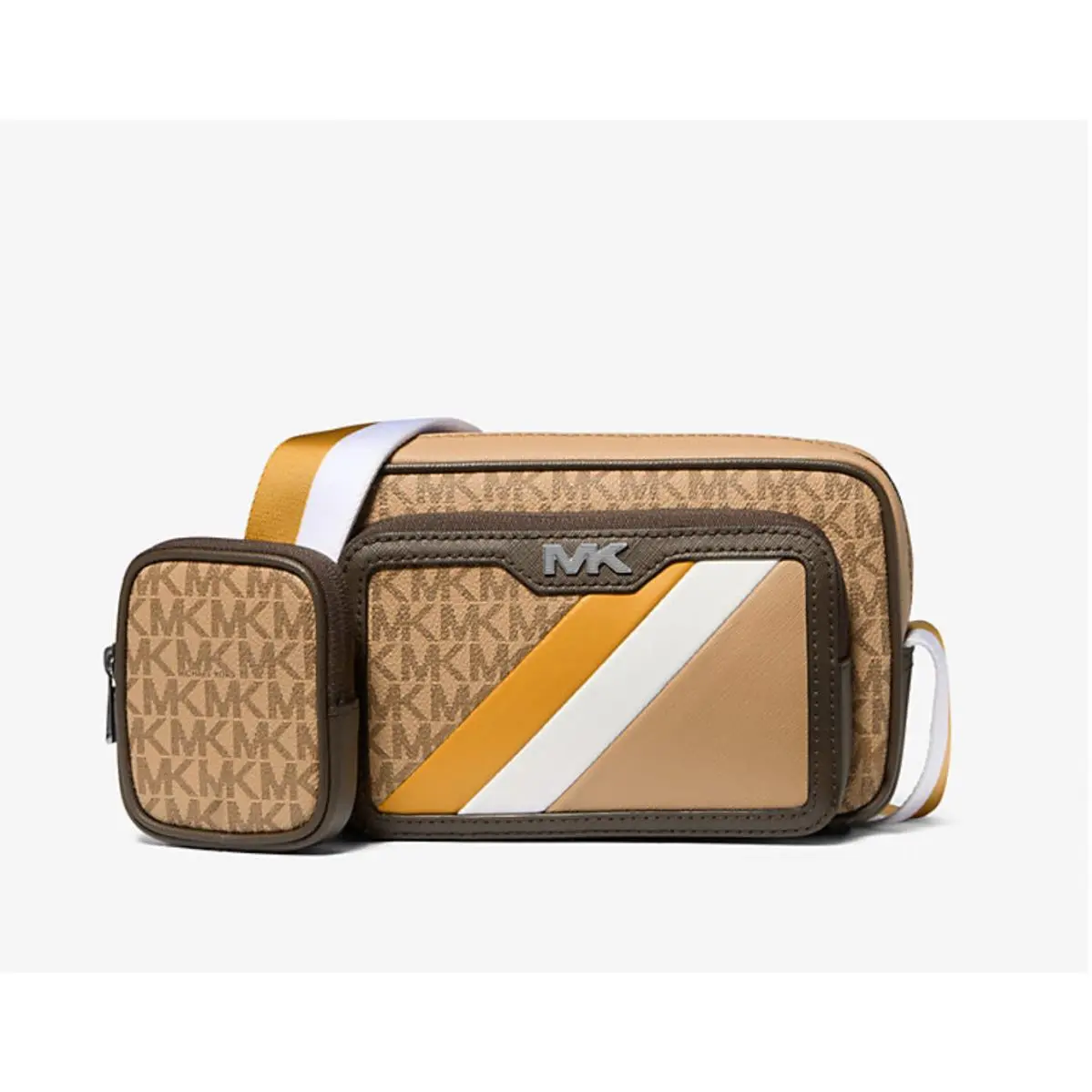 Rivington Striped Logo Camera Bag In Golden Rod by Michael Kors