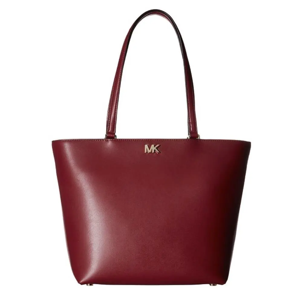Michael Kors Mott Medium Leather Tote Bag Mulberry Burgundy Red