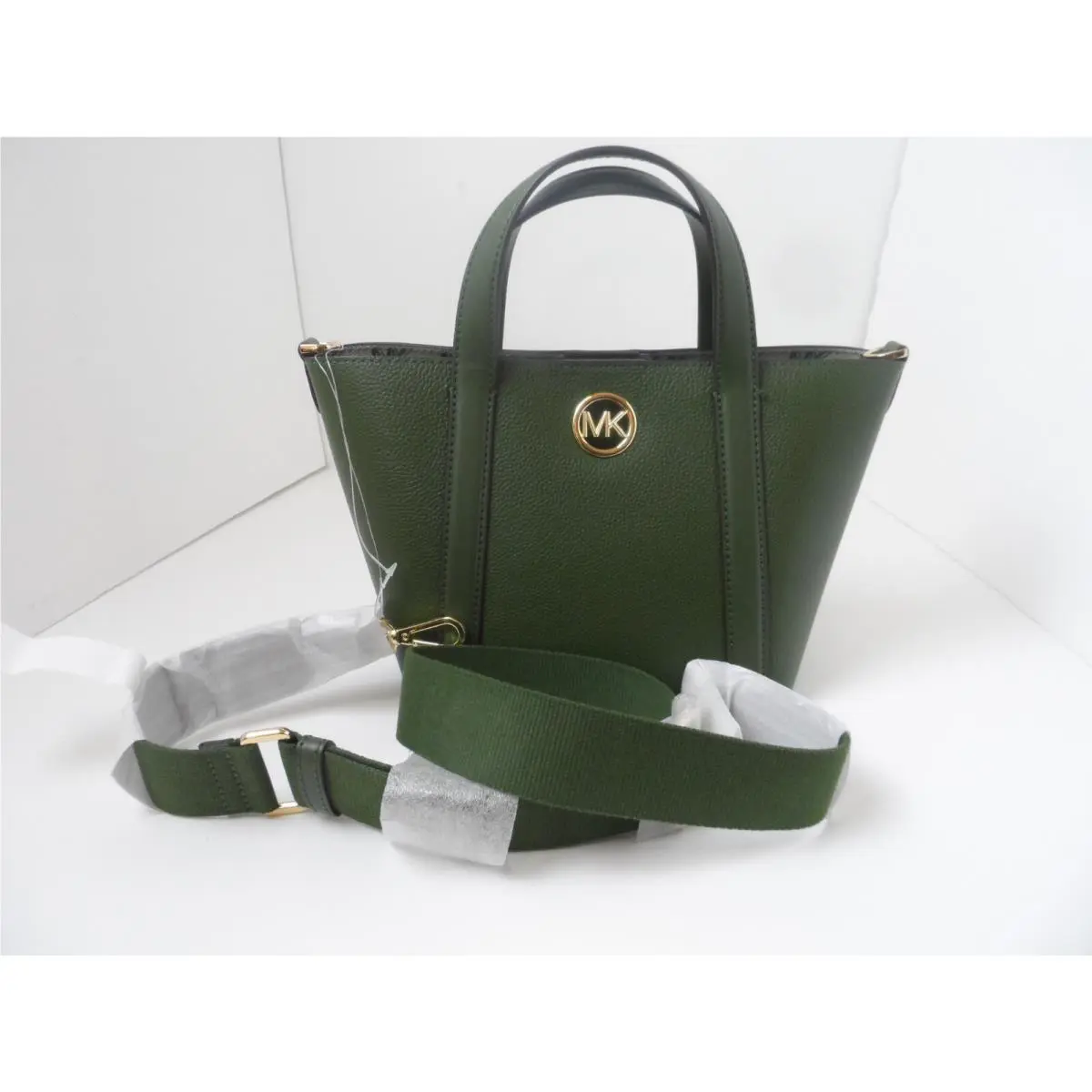Michael Kors Hadleigh Army Green Leather Small Double Handle Tote Bag