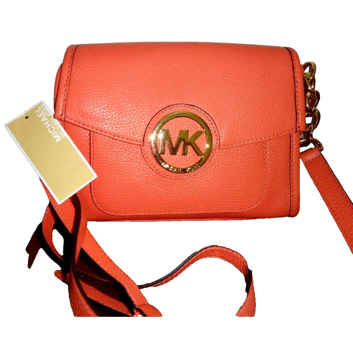 Michael Kors Margo Women MK Crossbody Messenger Bag Pink Grapefruit Leather Gold