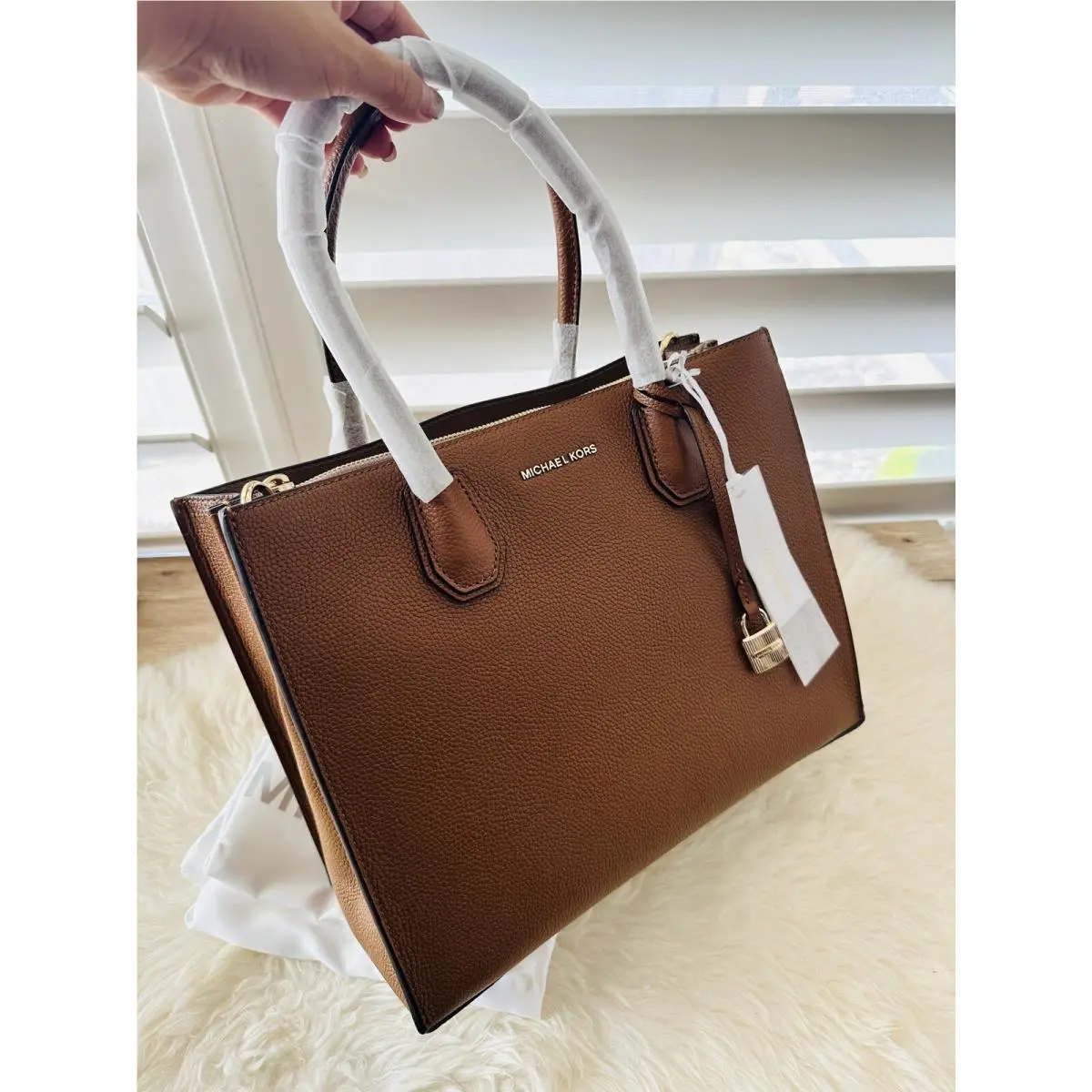 Michael Kors Mercer Large Leather Luggage Brown Handbag Convertible Tote$398