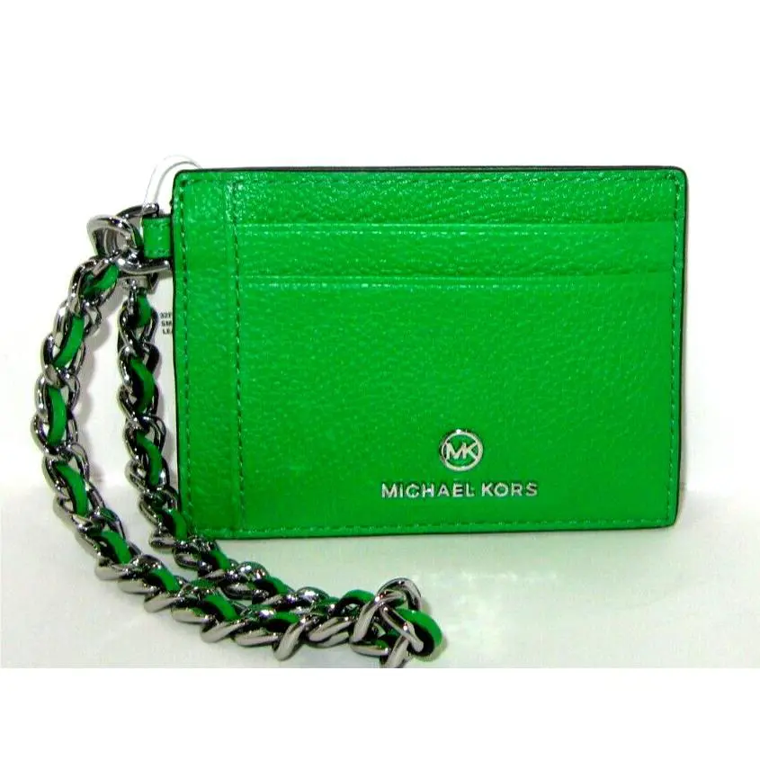 Michael Kors Palm Green Jet Set Charm Small Leather ID Chain Card Holder