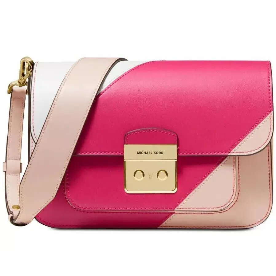 Michael Kors Sloan Editor Tricolor Shoulder Bag Soft Pink Multi Gold