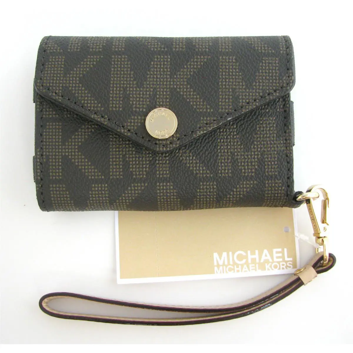 Michael Kors Electronics Brown/mocha Logo Pvc Iphone/ipod Wristlet Wallet
