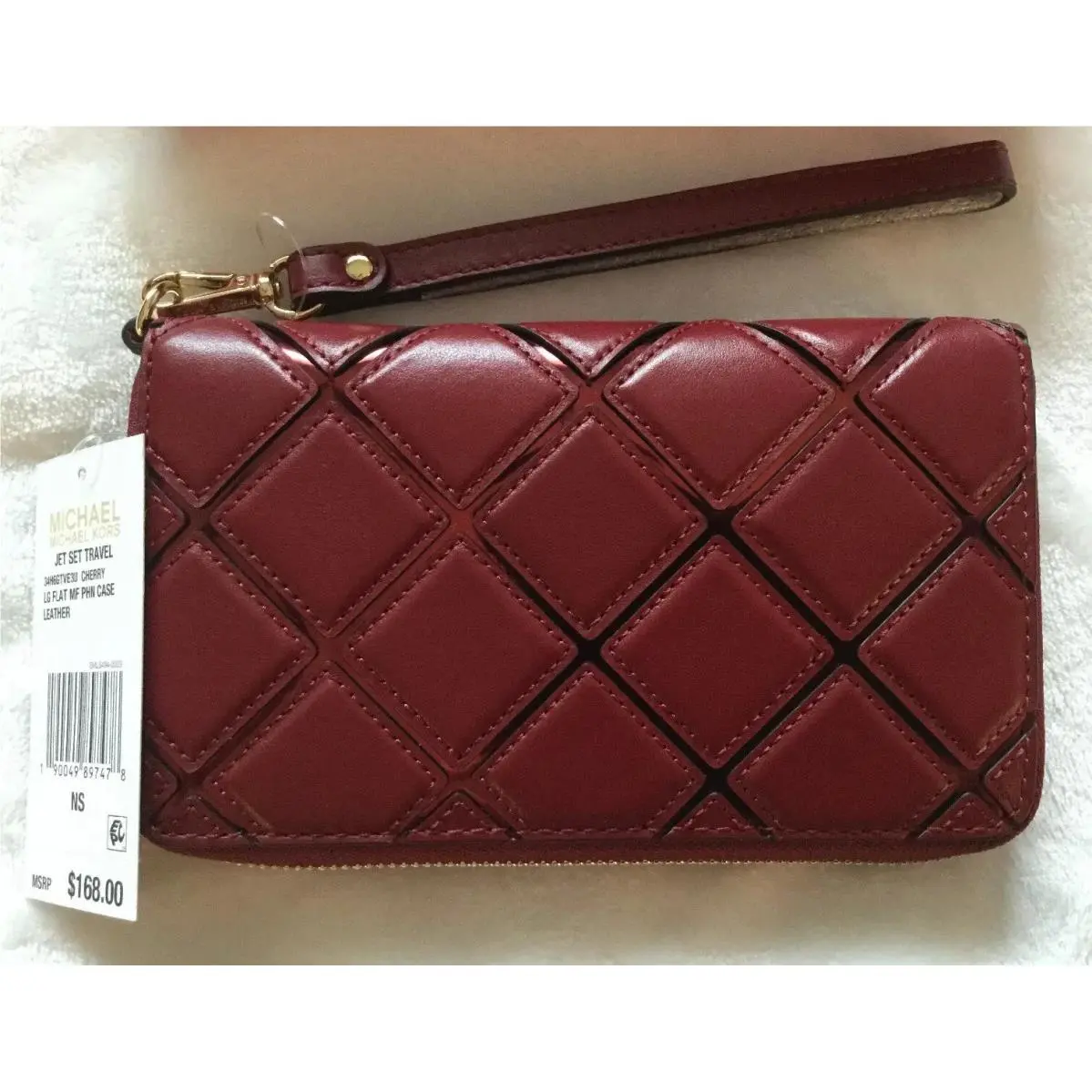 JS Trvl LG Flat Cherry/gold MF Wallet/phn CASE-34H6GTVE3U-$168 by Michael Kors