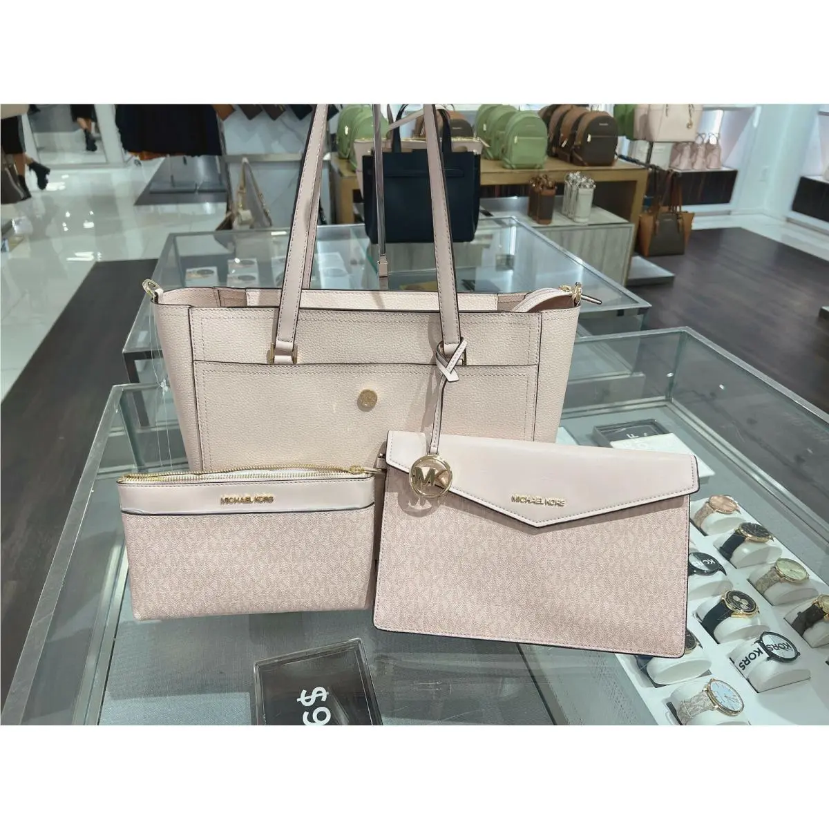MK Maisie Large Pebbled Leather 3-in-1 Tote Bag Dark Powder Blush by Michael Kors