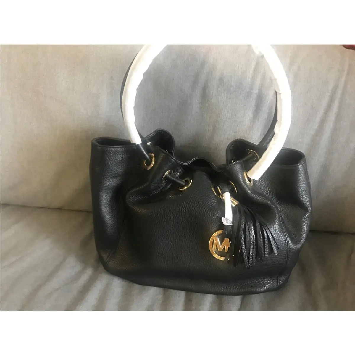 Black Leather Medium East West Ring Tote Purse by Michael Kors
