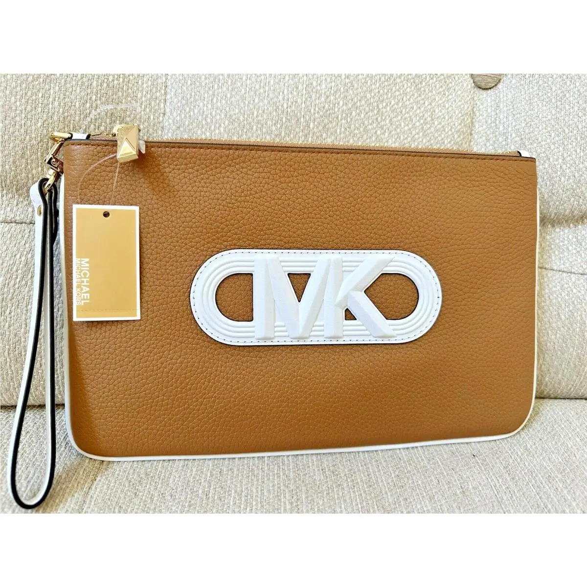 Jet Set Large Leather Top Zip Large Wristlet Pale Peanut by Michael Kors