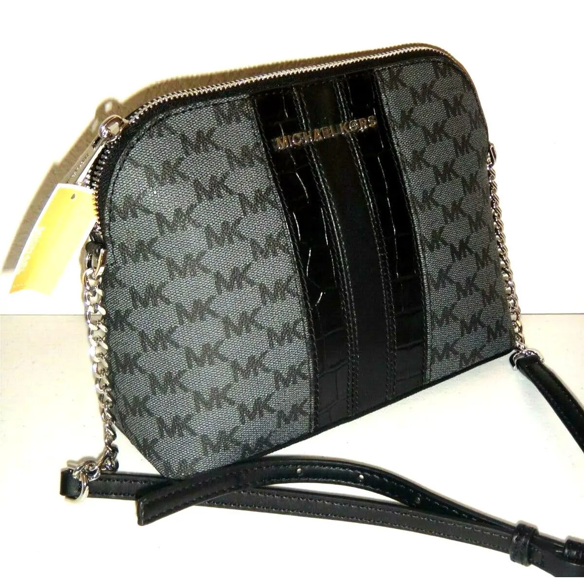 Michael Kors MK Signature Cindy Center Stripe LG Dome Cross-body Bag 38F9XIJC3V