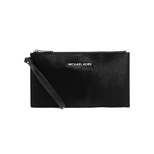 Jet Set Travel Haircalf Black Zip Large Wristlet Clutch Hand Bag by Michael Kors