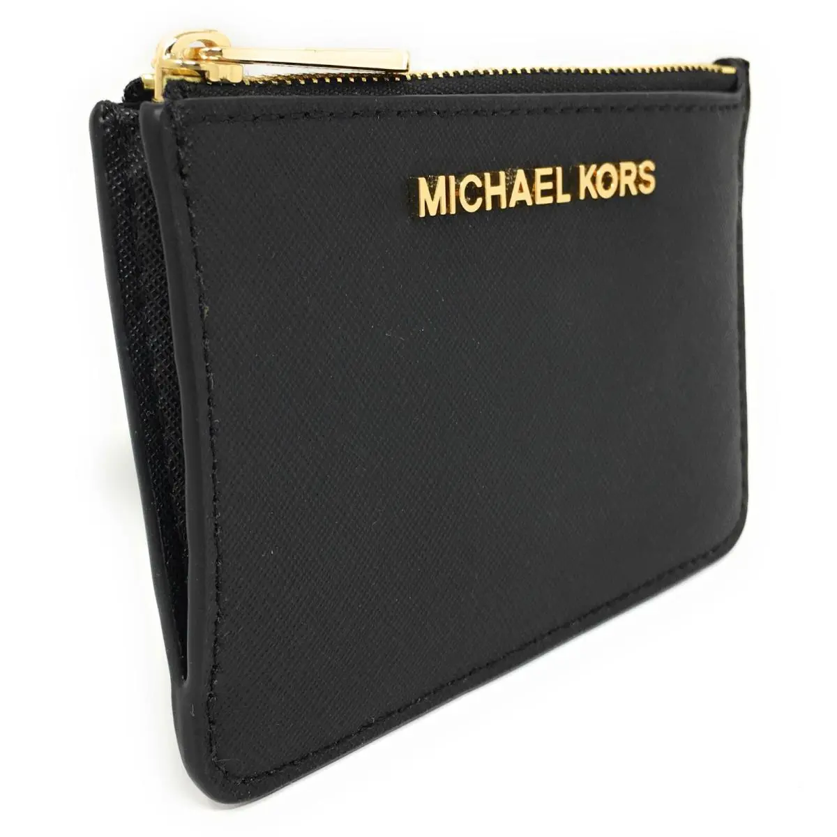 Michael Kors Jet Set Small Top Zip ID Coin Pouch Black Leather: