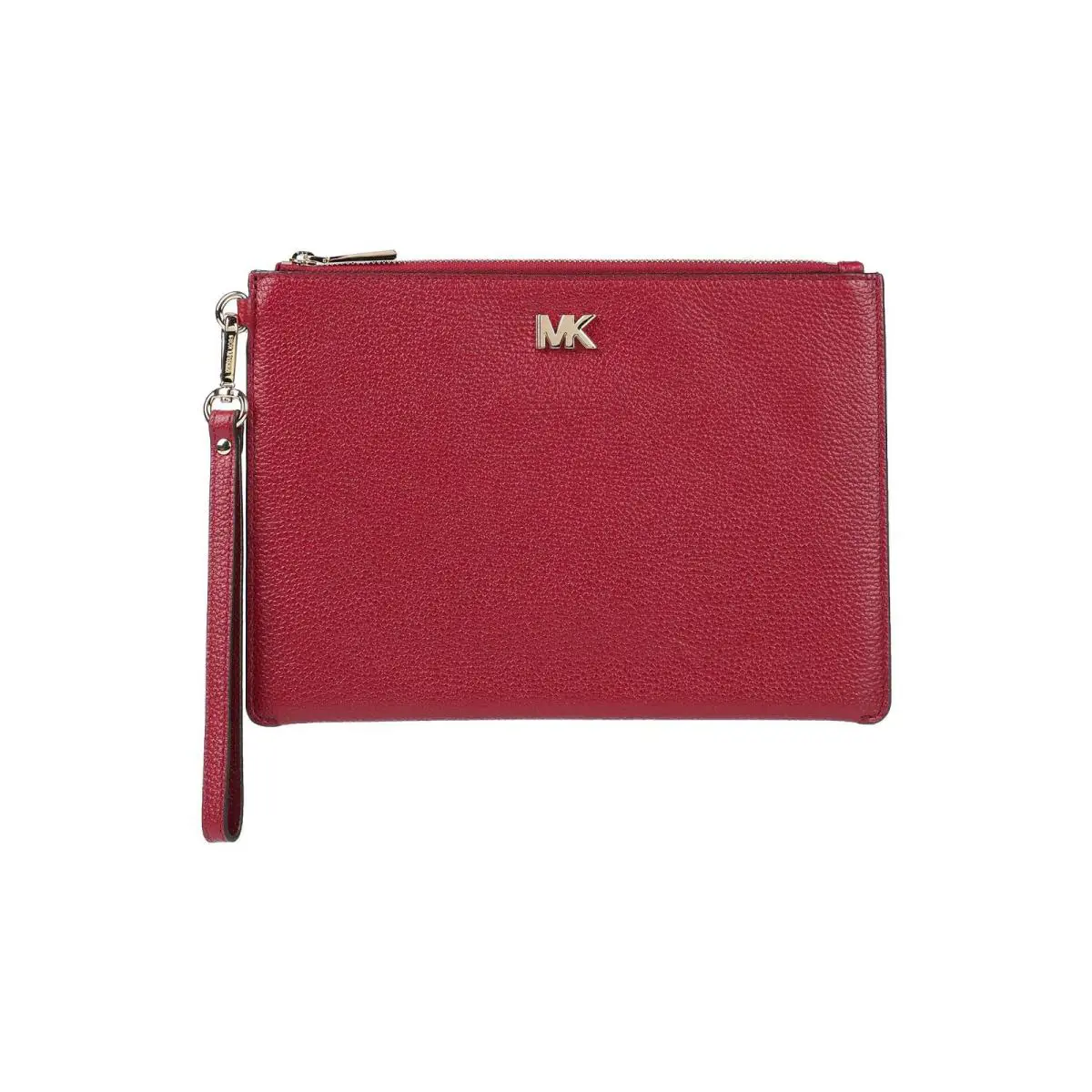 Women`s MD Zip Pouch Clutch Wrist-let Maroon Leather MK Gold Logo by Michael Kors