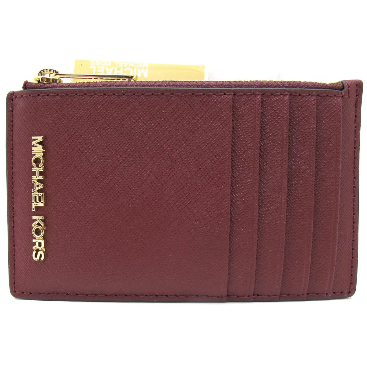 Michael Kors Jet Set Md Top Zip Leather Card Case Wallet Dk Cherry