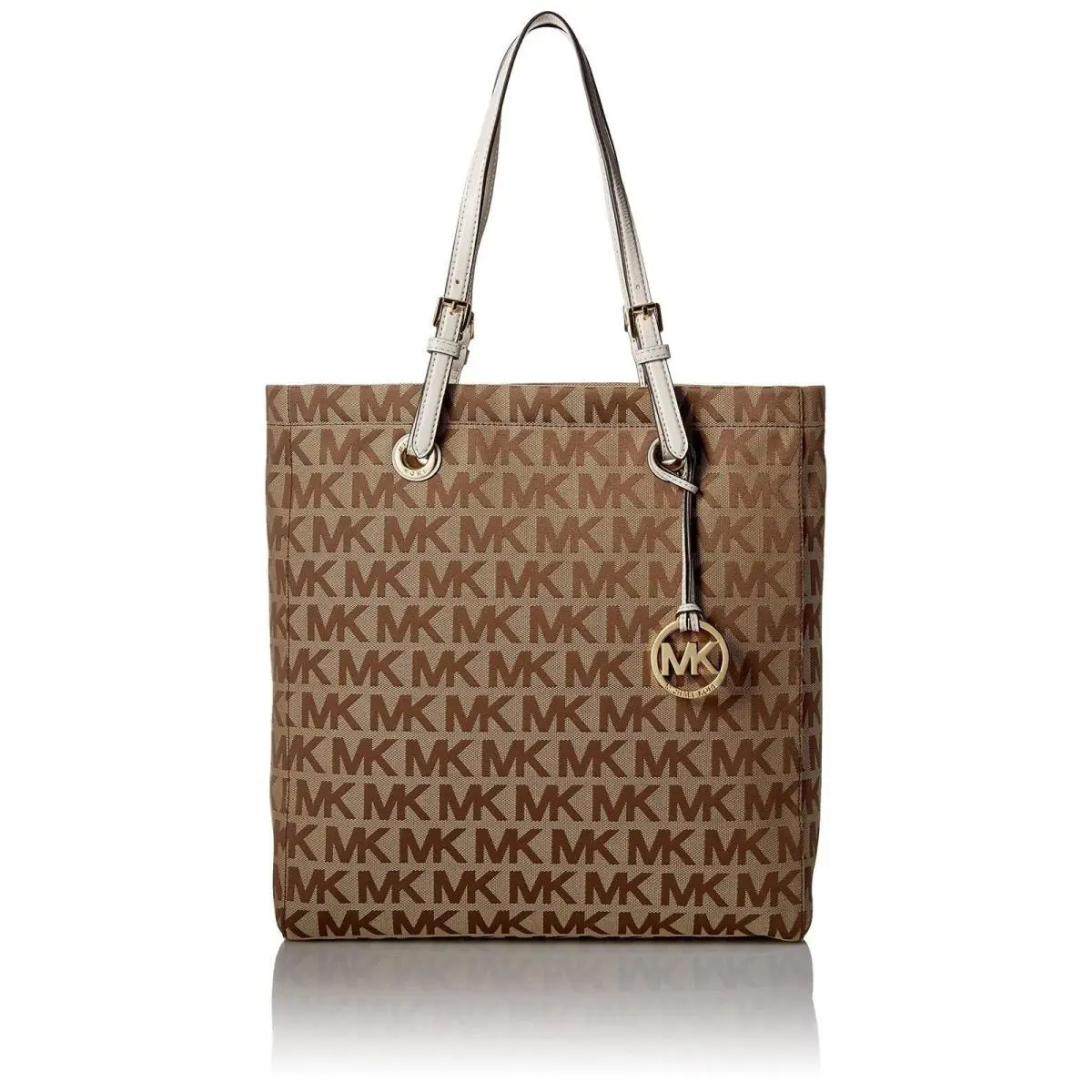 Michael Kors Jet Set North South Monogram Tote Bag in Beige Vanilla: - Handle/Strap: Vanilla, Hardware: Gold, Exterior: Beige