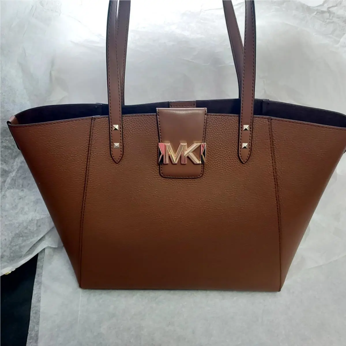 Michael Kors Karlie Large Open Leather Tote Bag Luggage Brown