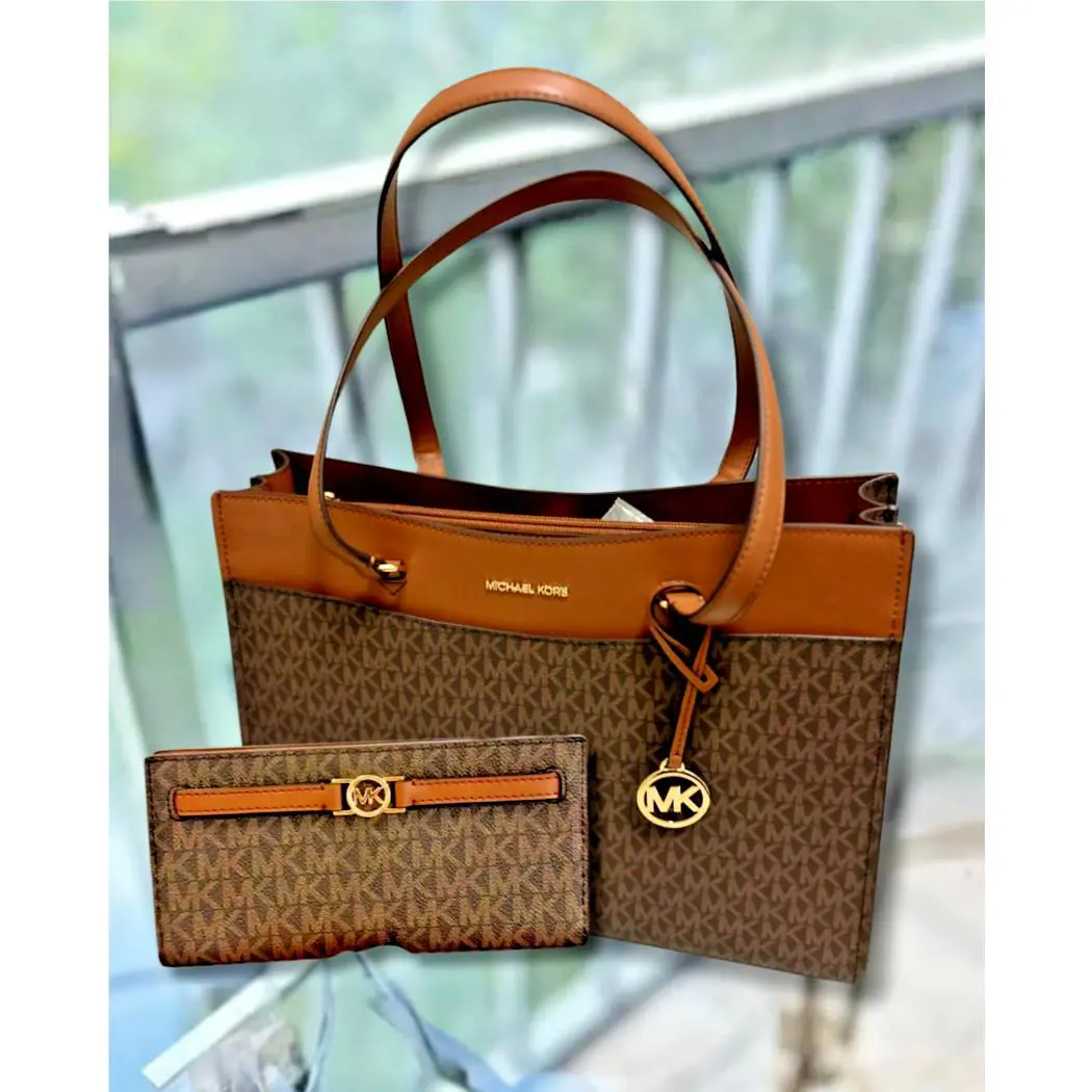 Michael Kors Jet Set Large Functional Pockets Tote Bag+snap Wallet Brown