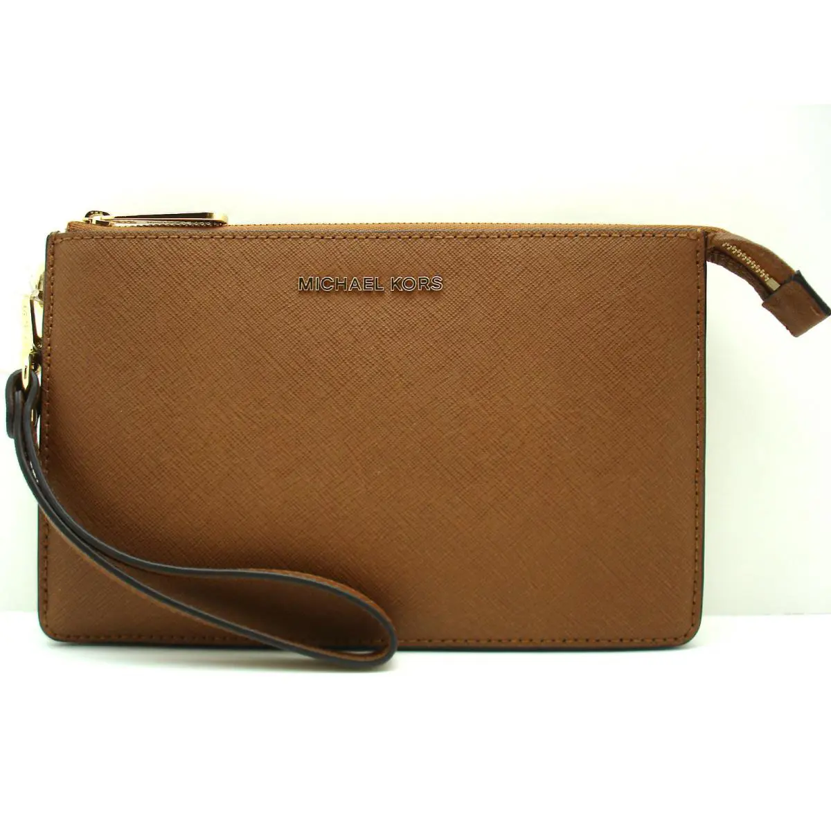Michael Kors Daniela Med Wristlet/wallet Saffiano Leather Luggage/gold Tone